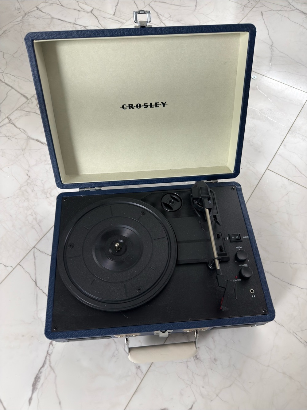 Crosley Navy Blue and Cream Portable Suitcase Turntable